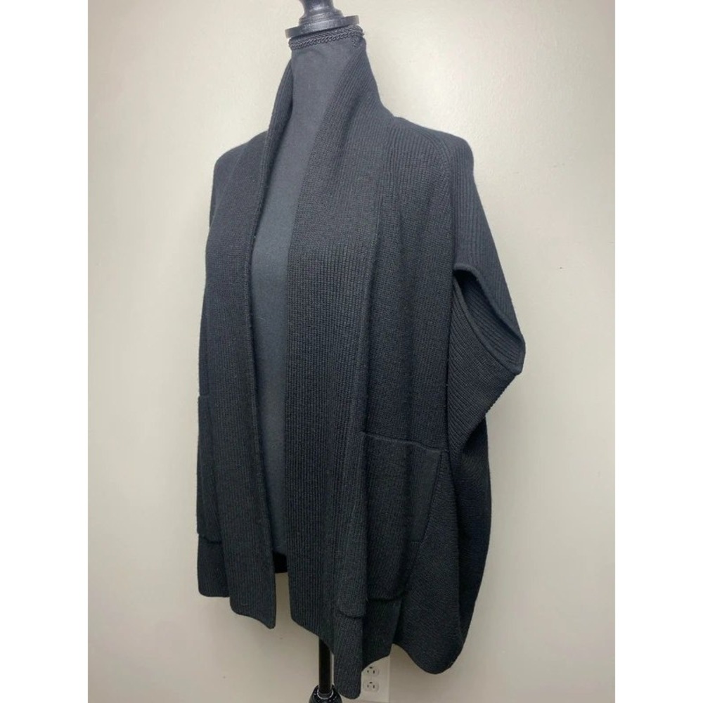 Banana Republic Ribbed Knit Open Front Shawl Cardigan Vest Black Pocket XS/S